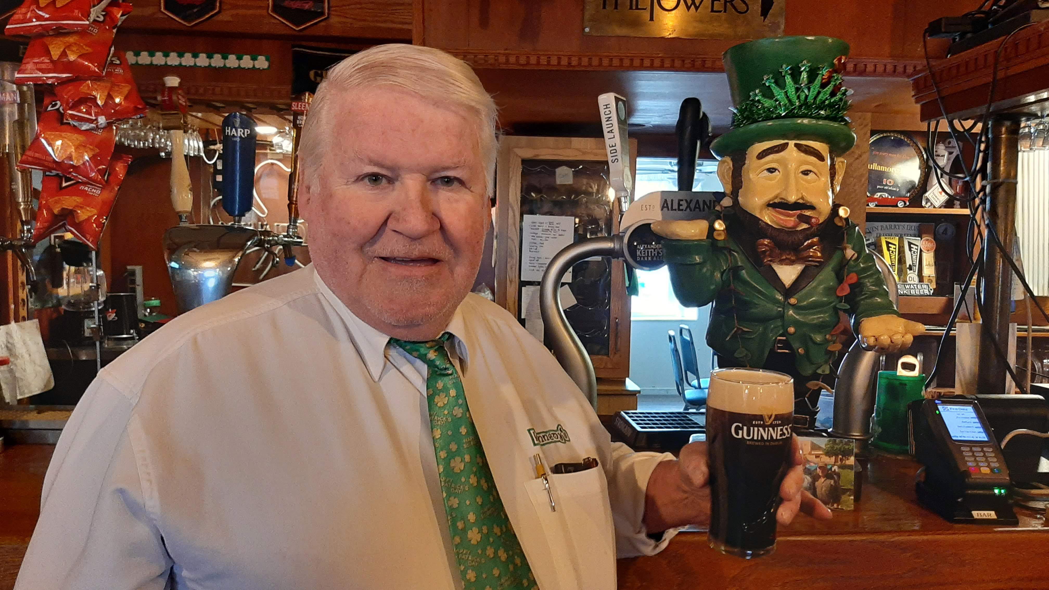 Sláinte! Mike Kennedy with a pint of “the dark stuff”, Guinness, which is one of the popular drinks that will be served over the St. Patrick’s Day weekend.
